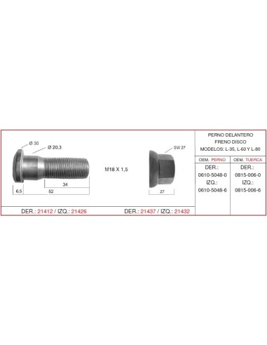 PERNO RUEDA EBRO-NISSAN 18X1.IZQU