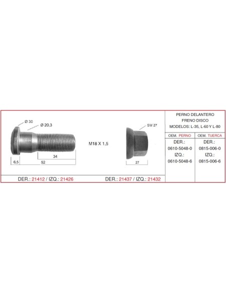PERNO RUEDA EBRO-NISSAN 18X1.IZQU