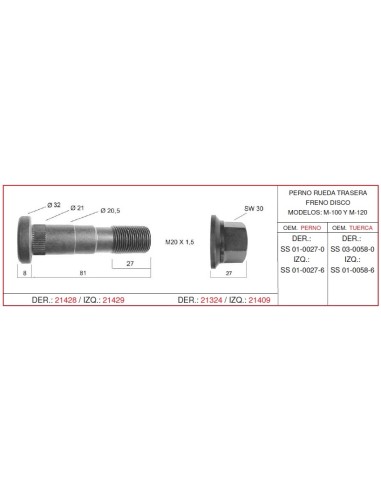 PERNO RUEDA EBRO-NISSAN IZQU.