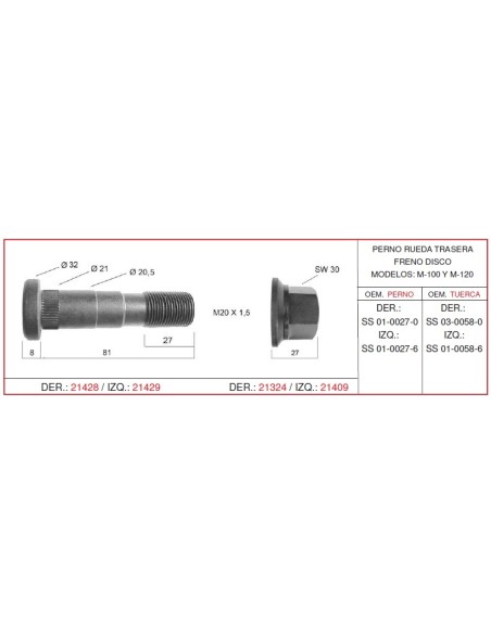 PERNO RUEDA EBRO-NISSAN IZQU.