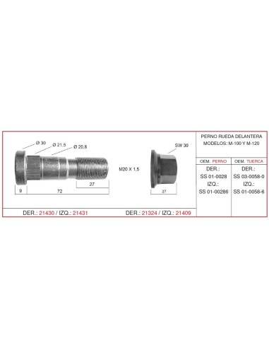 PERNO RUEDA EBRO-NISSAN IZQU.