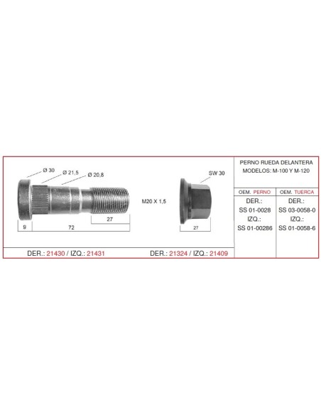 PERNO RUEDA EBRO-NISSAN IZQU.