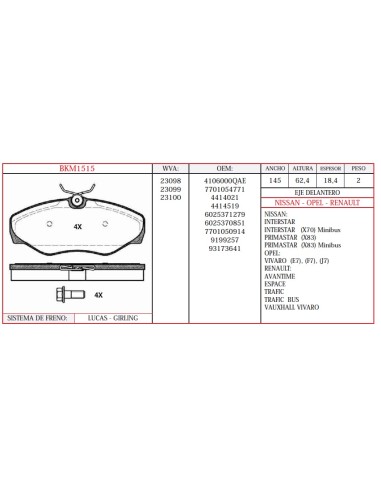 Kit Pastillas De Freno
