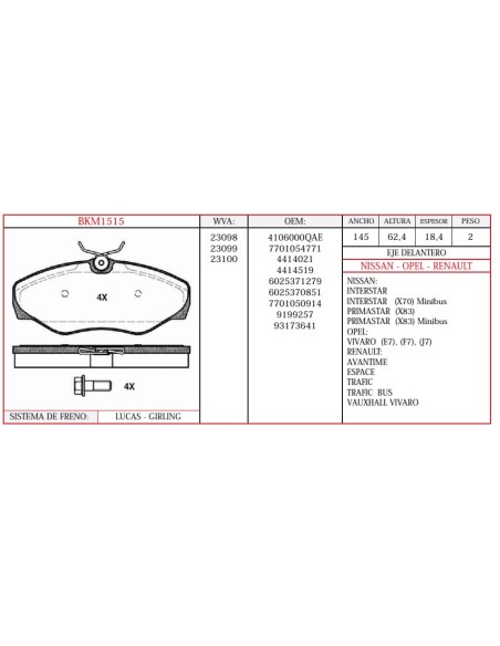 Kit Pastillas De Freno