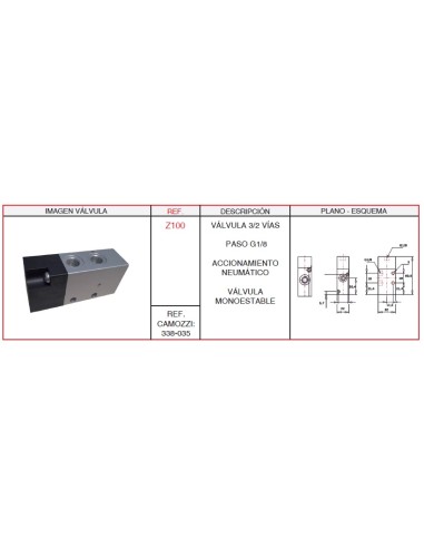 Valvula 3/2, G1/8 Acc.Neumatico