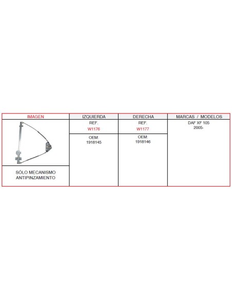 ELEVALUNA DAF XF105 SIN MOTOR IZQUIERDO