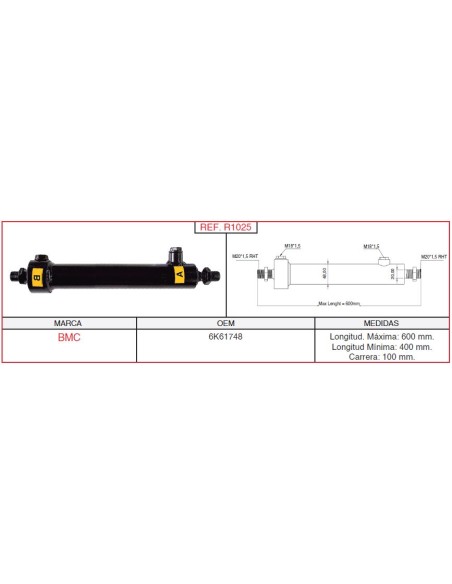 cilindro hidráulico de dirección DAF R1025