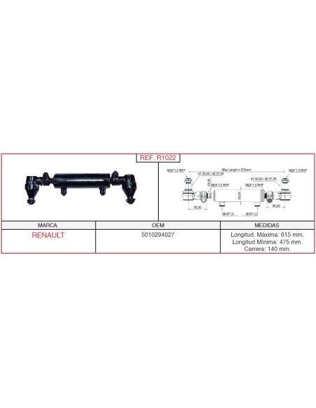 cilindro hidráulico de dirección MERCEDES / RENAULT R1022