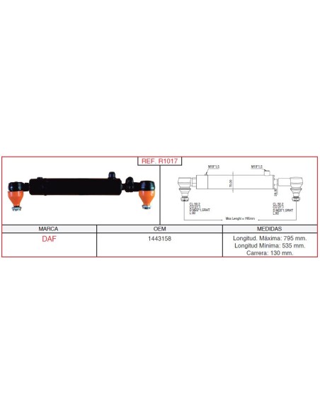 cilindro hidráulico de dirección DAF / IVECO R1017
