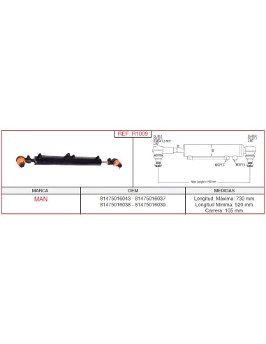 cilindro hidráulico de dirección MAN / IVECO R1009