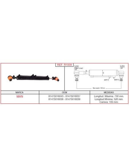 cilindro hidráulico de dirección MAN / IVECO R1009
