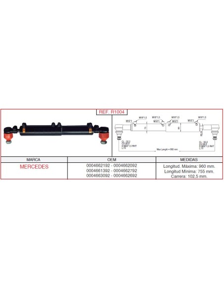 cilindro hidráulico de dirección MERCEDES R1004