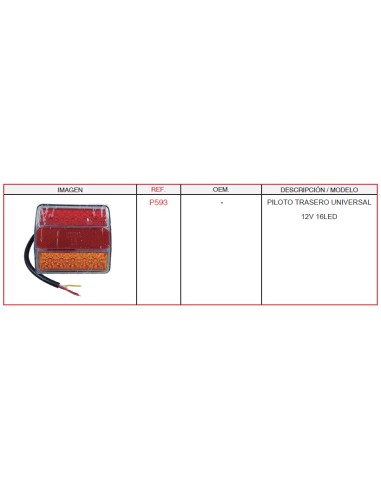 PILOTO TRASERO UNIVERSAL 12V 16LED