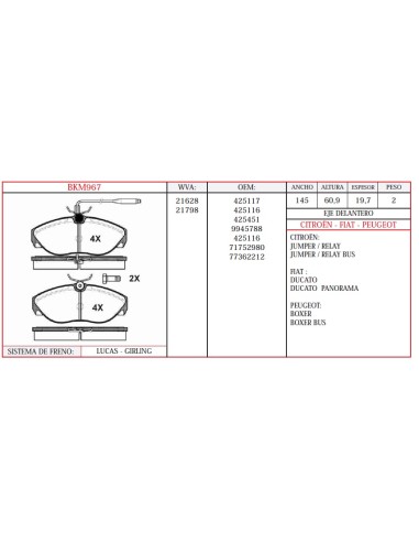 Kit Pastillas De Freno Citroen Fiat Peug