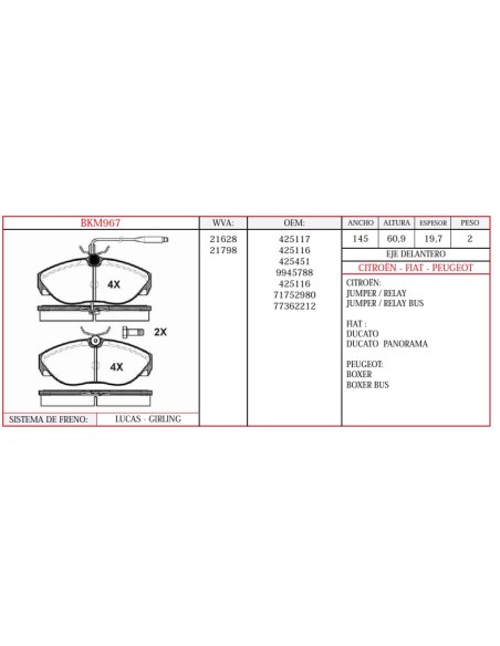 Kit Pastillas De Freno Citroen Fiat Peug