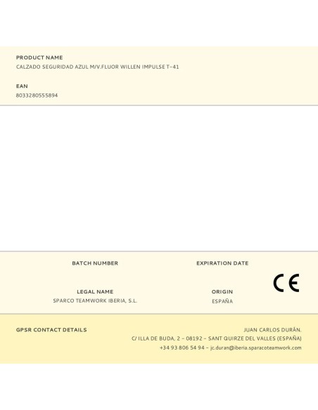 Calzado Seguridad Azul M/V.Fluor Willen Impulse T-42 Sparco