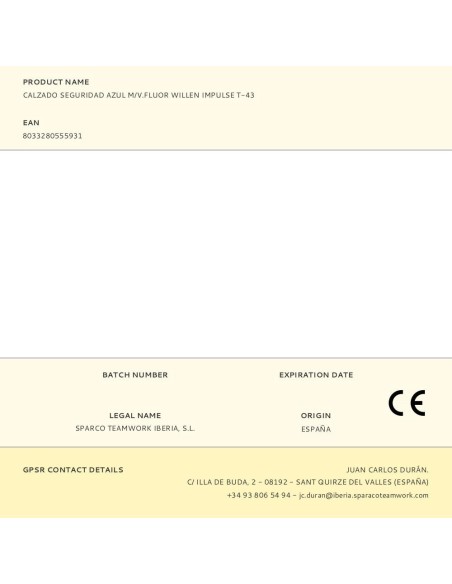 Calzado Seguridad Azul M/V.Fluor Willen Impulse T-44 Sparco