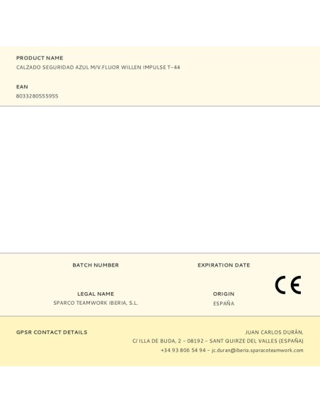 Calzado Seguridad Azul M/V.Fluor Willen Impulse T-45 Sparco