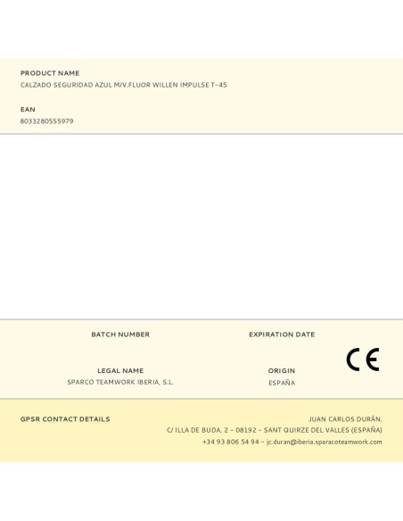 Calzado Seguridad Azul M/V.Fluor Willen Impulse T-46 Sparco