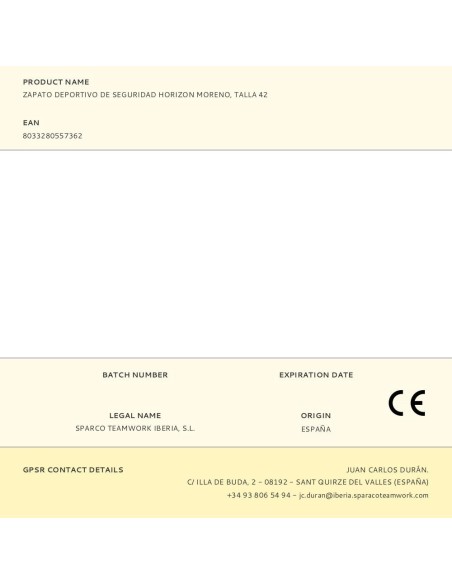 Zapato Deportivo De Seguridad Horizon Moreno, Talla 43 Sparco