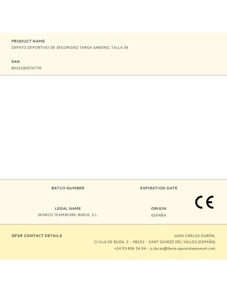 Zapato Deportivo De Seguridad Targa Sandro, Talla 42 Sparco