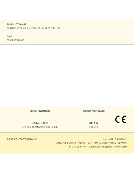 Bermuda Técnica Negro/Gris Laredo T3 - L Sparco