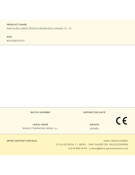 Pantalón Ligero Técnico Negro/Azul Kansas T3 - L Sparco