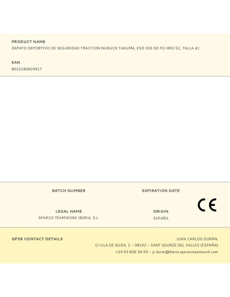 Zapato Deportivo De Seguridad Traction Nubuck Takuma, Esd S3S Sr Fo Hro Sc, Talla 42 Sparco