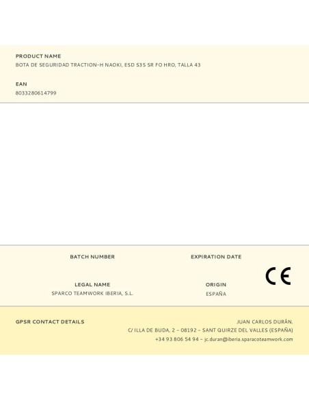 Bota De Seguridad Traction-H Naoki, Esd S3S Sr Fo Hro, Talla 44 Sparco
