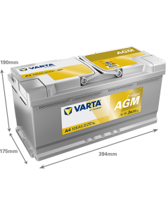 Batería de Coche Varta A4 AGM 105Ah 950A 12V 394x175x190...
