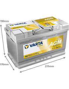 Batería Varta A6 AGM 80Ah 12V 800A | 315x175x190 mm | B13...