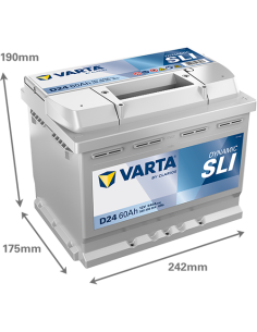 Batería Varta D24 60Ah 12V 540A | 242x175x190 mm |...