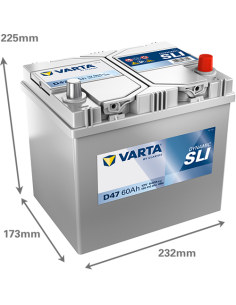 Batería Varta D47 60Ah 12V 540A | 232x173x225 mm |...