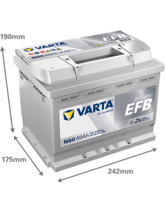 Batería Varta N60 EFB 60Ah 12V 640A | 242x175x190mm | B13...