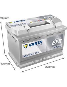 Batería Varta N70 EFB 70Ah 12V 760A | 278x175x190mm | B13...