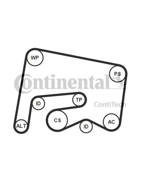 Correa auxiliar Poly-V Continental 6PK2155WP1 6 canales 2155 mm