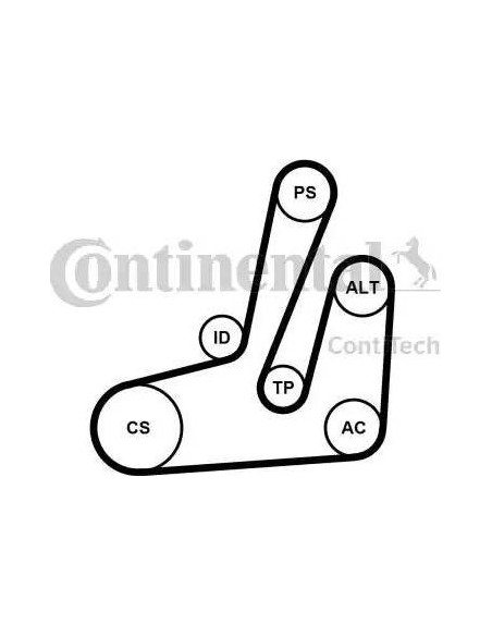 Correa auxiliar Poly-V Continental 6PK1390K1 6 canales 1390 mm