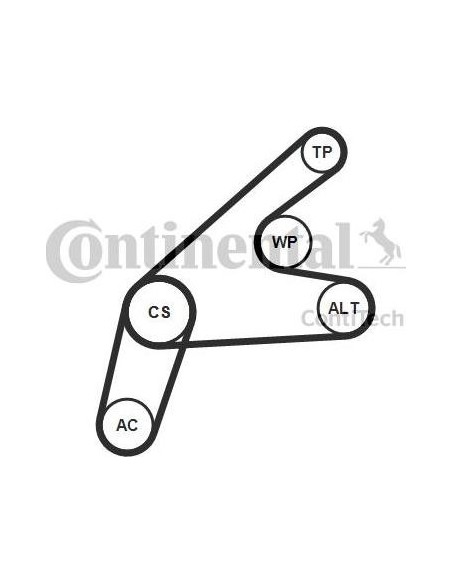 Correa auxiliar Poly-V Continental 6PK1306K3 6 canales 1306 mm