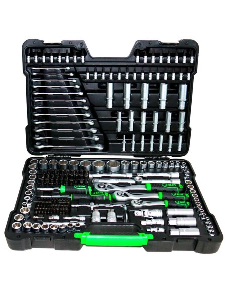 Maletín de Herramientas de 216 Piezas con Vasos Hexagonales de 1/4", 3/8" y 1/2" Cincado JBM 54034