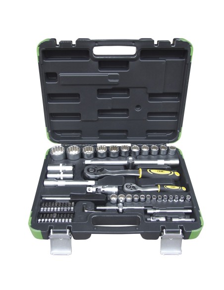 Maletín de Herramientas de 60 Piezas con Vasos Spline de 1/2” y 1/4” Cromado JBM 53108