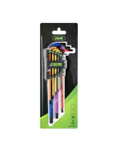SET DE 9 LLAVES ALLEN DE COLORES CON PUNTA REDONDA EXTRALARGAS