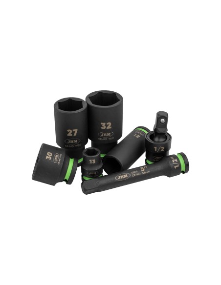 SET DE 34 PIEZAS DE IMPACTO CON 16 VASOS LARGOS DE 1/2" HEXAGONALES + ADAPTADORES