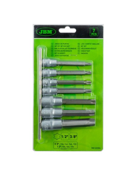 JUEGO DE 7 PUNTAS TORX CON VASO DE 3/8 Y 1/2"