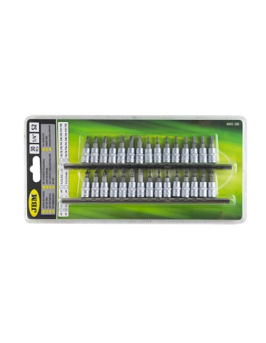 JUEGO DE 30 PUNTAS PHILIPS, PLANA, ALLEN, TORX, TORX INVIOLABLE CON VASO DE 1/4"