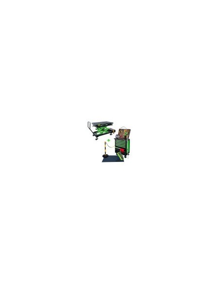 CARRO DE HERRAMIENTAS 7 CAJONES VERDE ESPECIAL VDE + MESA HIDRÁULICA PARA BATERÍAS