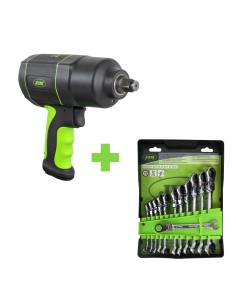 SERIE375: X10 SET DE 12 LLAVES COMBINADAS 51318 + X10 PISTOLA DE IMPACTO 1/2" 1200NM 53608
