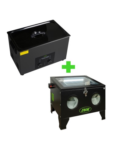 LIMPIADOR DE PIEZAS ULTRASÓNICO 30L + MÁQUINA CHORREADORA DE ARENA 90L