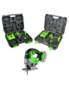 60047C TALADRO PERCUTOR 2 VELOCIDADES + 60044C PISTOLA DE IMPACTO 1/2" + 60010 SIERRA DE CALAR