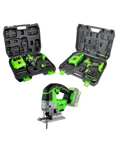 60047C TALADRO PERCUTOR 2 VELOCIDADES + 60044C PISTOLA DE IMPACTO 1/2" + 60010 SIERRA DE CALAR