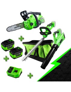 ESPECIAL KIT JARDÍN: CORTASETOS + MOTOSIERRA + SOPLADOR + BATERÍA + CARGADOR